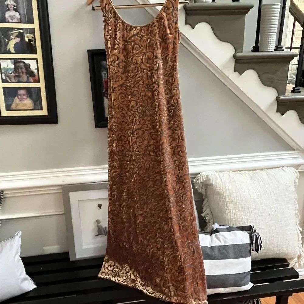 Ever Beauty Caramel Velvet Burn Out Maxi Dress sz 2P
